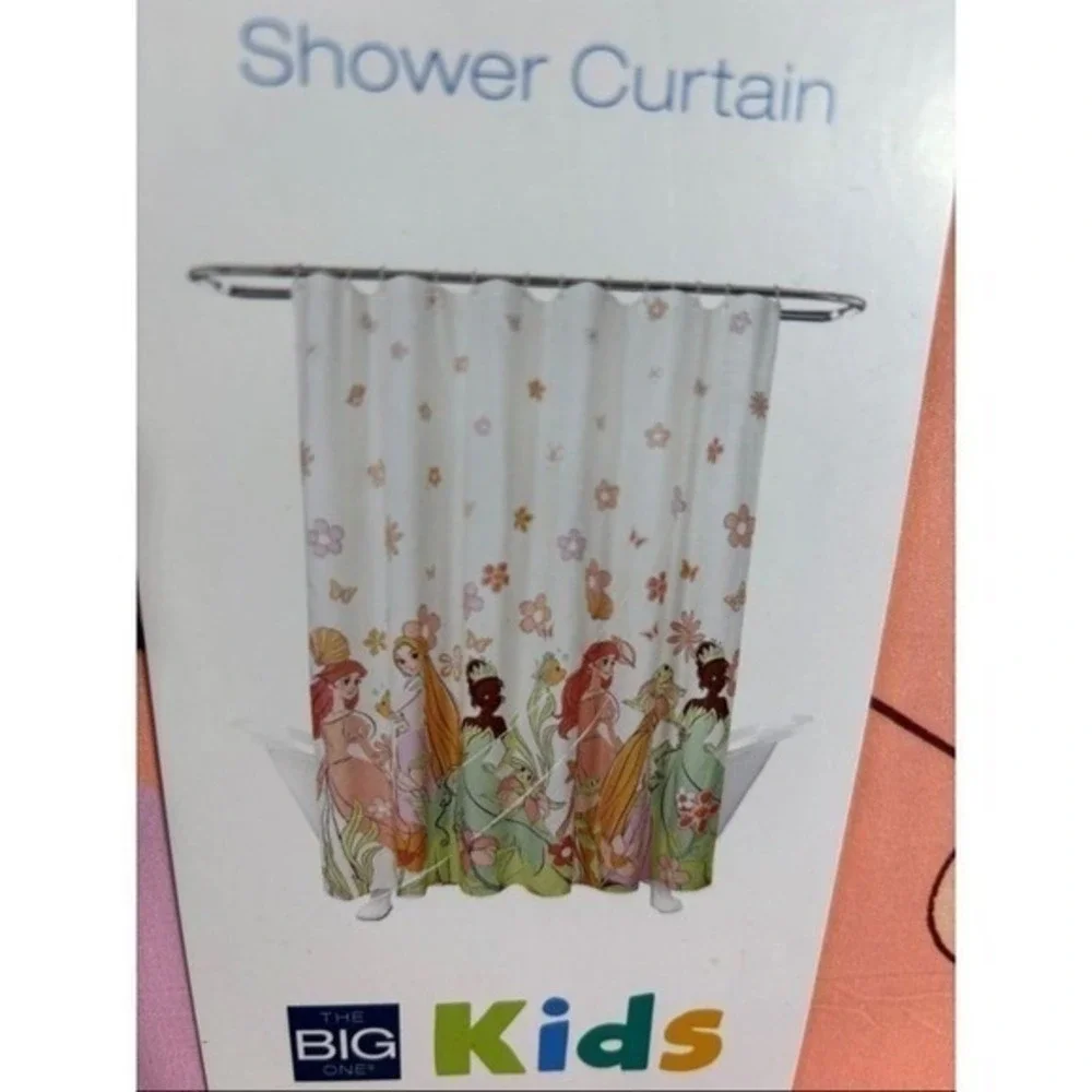 Disney Princess Bathroom Set: Shower Curtain Soap Dispenser & Bath Mat Pink NEW